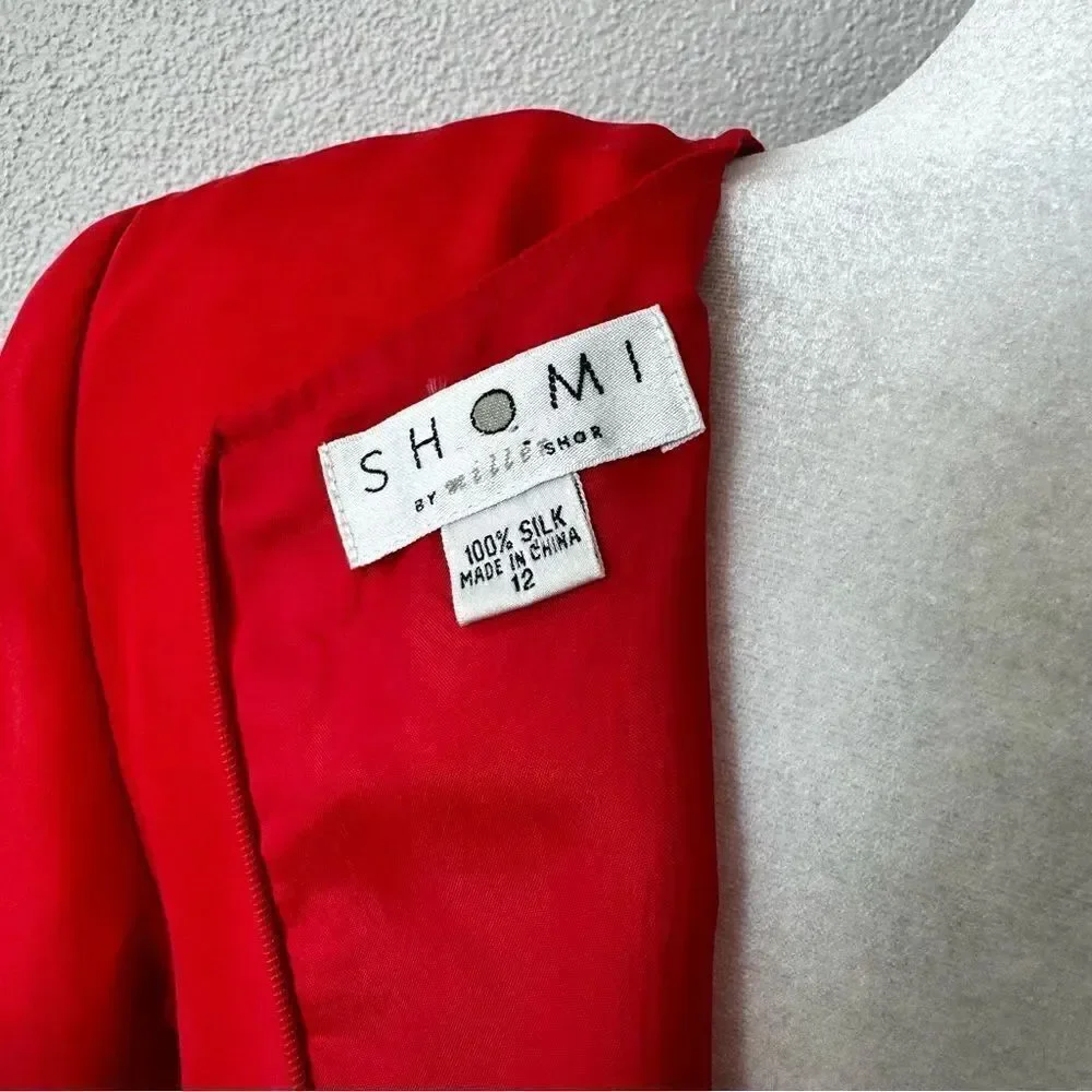 Shomi by Miller Shor Red Dress 100% Silk Short Sleeve Dress SZ 12